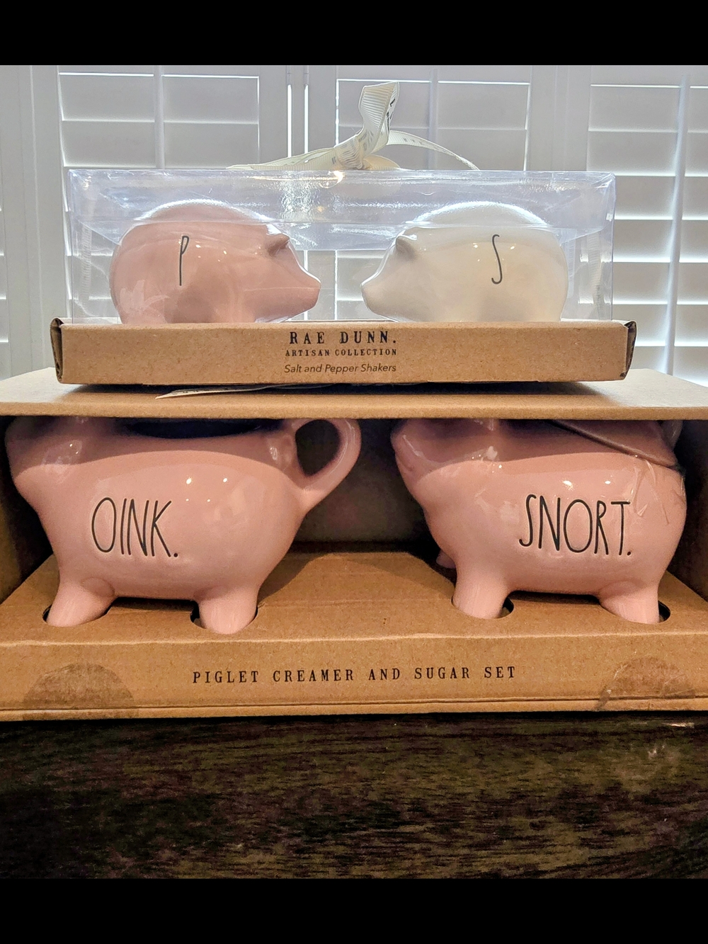 Rae Dunn Farmlife Pink & White Piglet Creamer, Sugar Set + Salt & Pepper Shakers